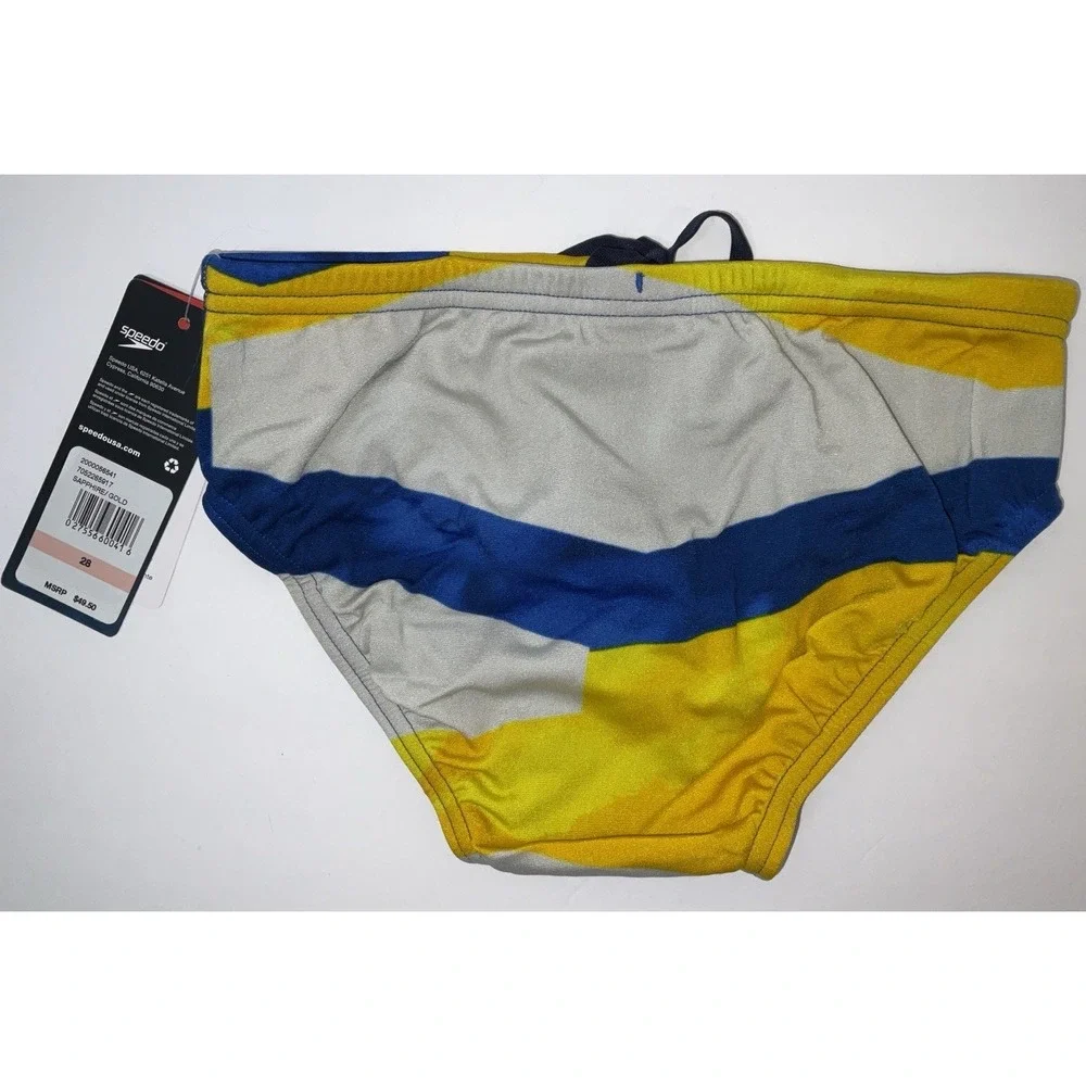 NIP Men Speedo Competitive Endurance+ Glimmer Brief Swim Trunks Gold Sapphire 28